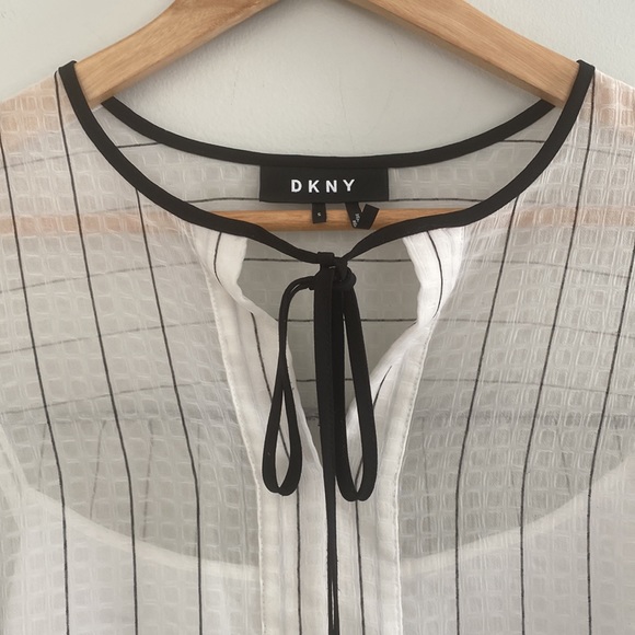 DKNY Sheer Black Striped Tie Front Blouse - Picture 4 of 13